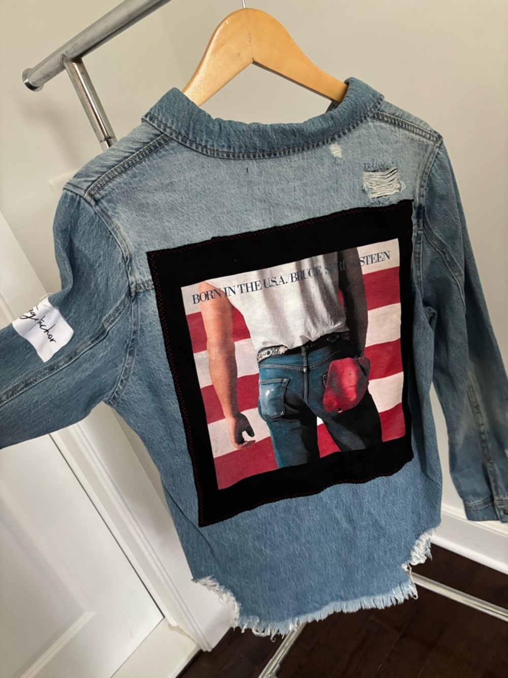 Bruce Springsteen Light Blue Denim Jacket with Graphic Back Patch customade